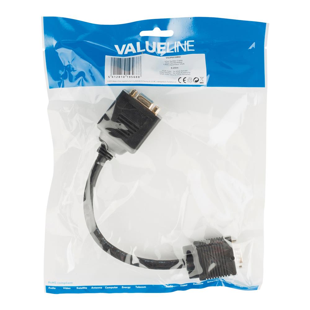 VGA / 2x VGA, 0.20m, VGA (D-Sub) , 2 x VGA (D-Sub) , Maschio, Femmina, Oro, Nero - Foto 1